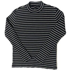 UNIQLO‎ Striped Mock Neck Long Sleeve L Ribbed Minimalist Dark Acadamia Normcore